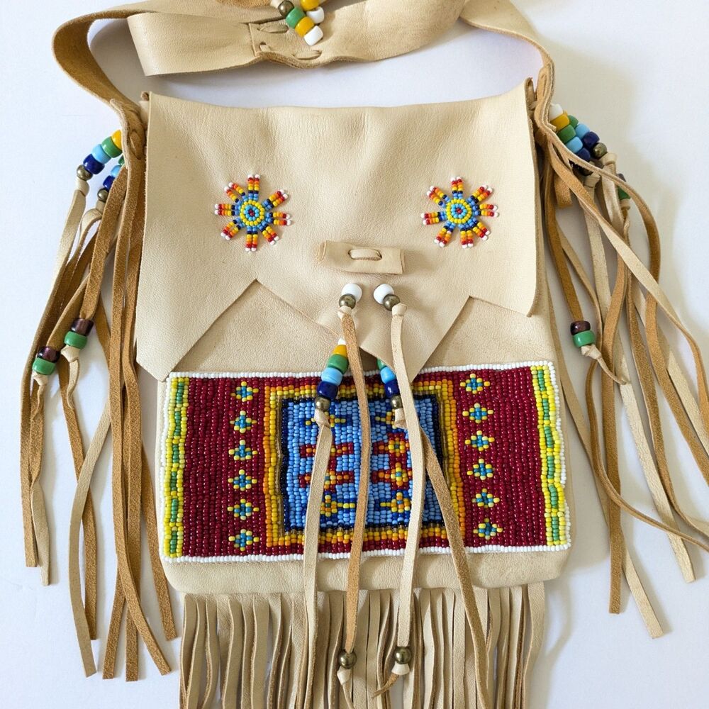 Doug Fast Horse Oglala Lakota Native American Beaded Leather Fringe Shoulder Bag - Picture 3 of 16